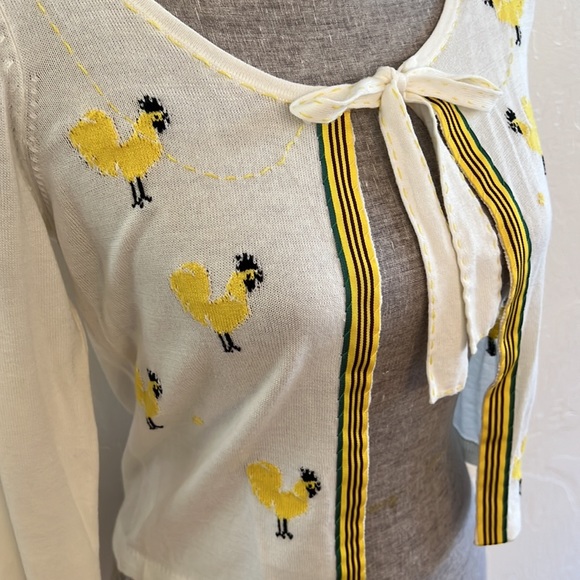 Vintage Anthropologie Field Flowers Sweater, Size XS, Chickens/Grosgrain Ribbon - Picture 4 of 8